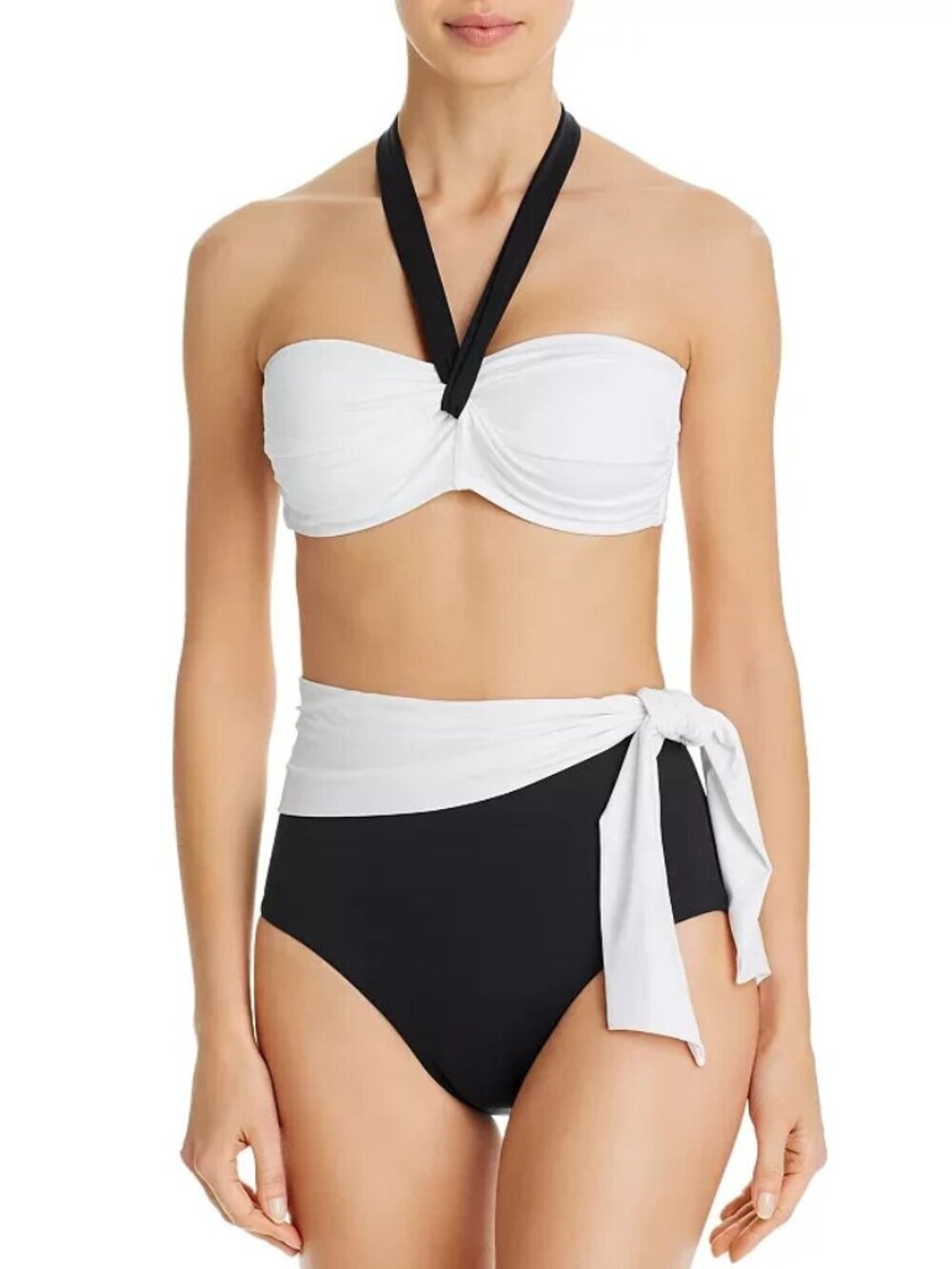 Ralph Lauren Black & White Bel Air Tie-Back Halter Bikini Swim Set